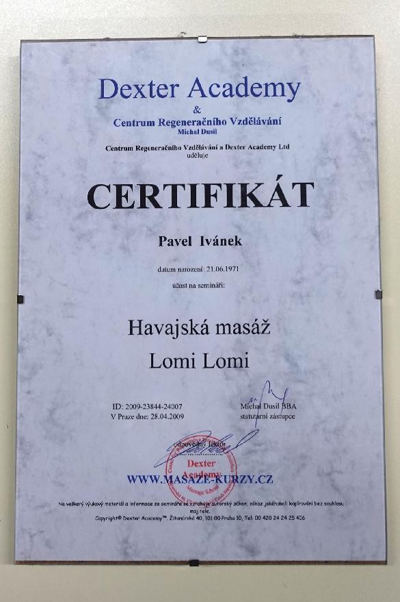 Certifikát – Havajská masáž Lomi Lomi