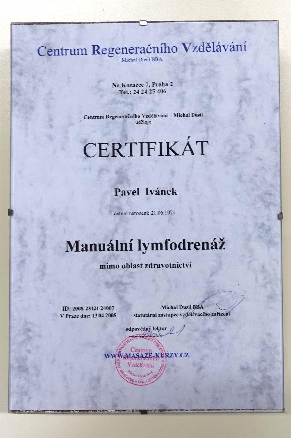 Certifikát – Manuální lymfodrenáž